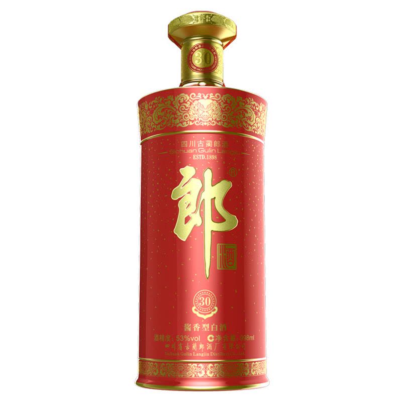 紅運郎酒 500ml 53% 30年 郎酒红运郎30 53度500ml 单瓶酱香型白酒奢香
