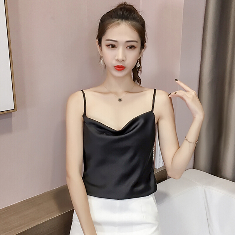 黑白色内搭带雪纺纯色打底衫女夏季新款外穿无袖短款小背心上衣