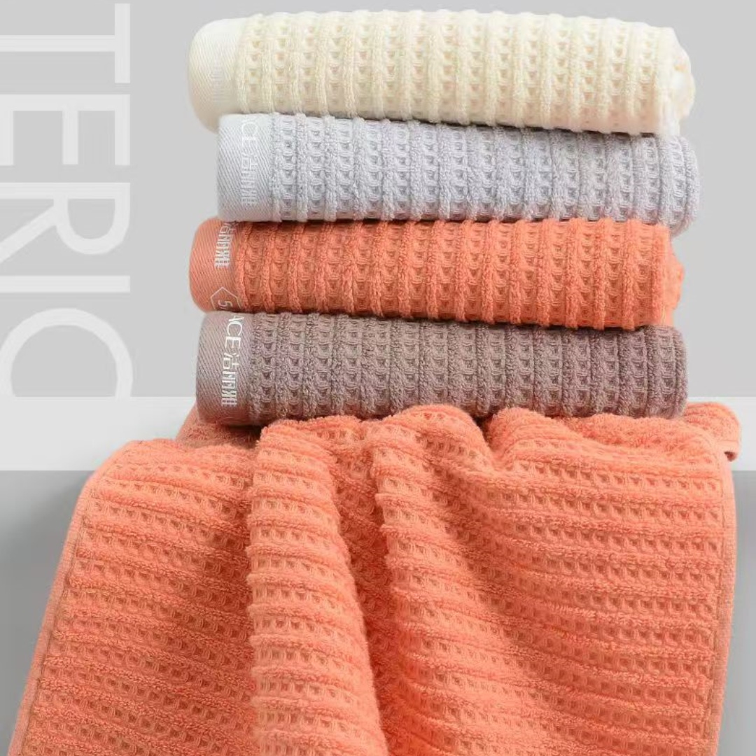 洁丽雅毛巾纯棉a类抑菌成人家用华夫格柔软吸水71*34cm 4条装高清大图