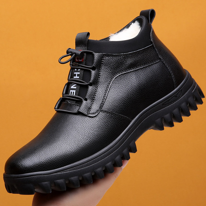 真皮棉鞋男士冬季加棉加绒休闲皮鞋男保暖中老年套脚棉靴