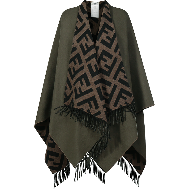 芬迪fendi女士羊毛羊绒两面穿斗篷保暖披肩fxx715aeow