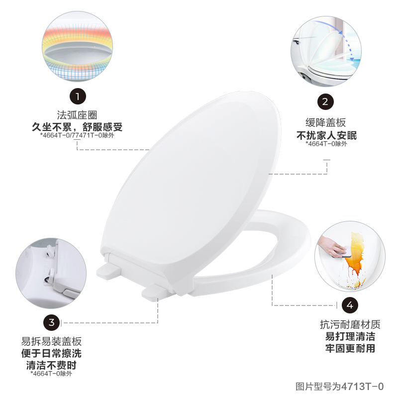 科勒马桶盖座便器盖法弧型缓降座便器盖板马桶盖板4713高清大图