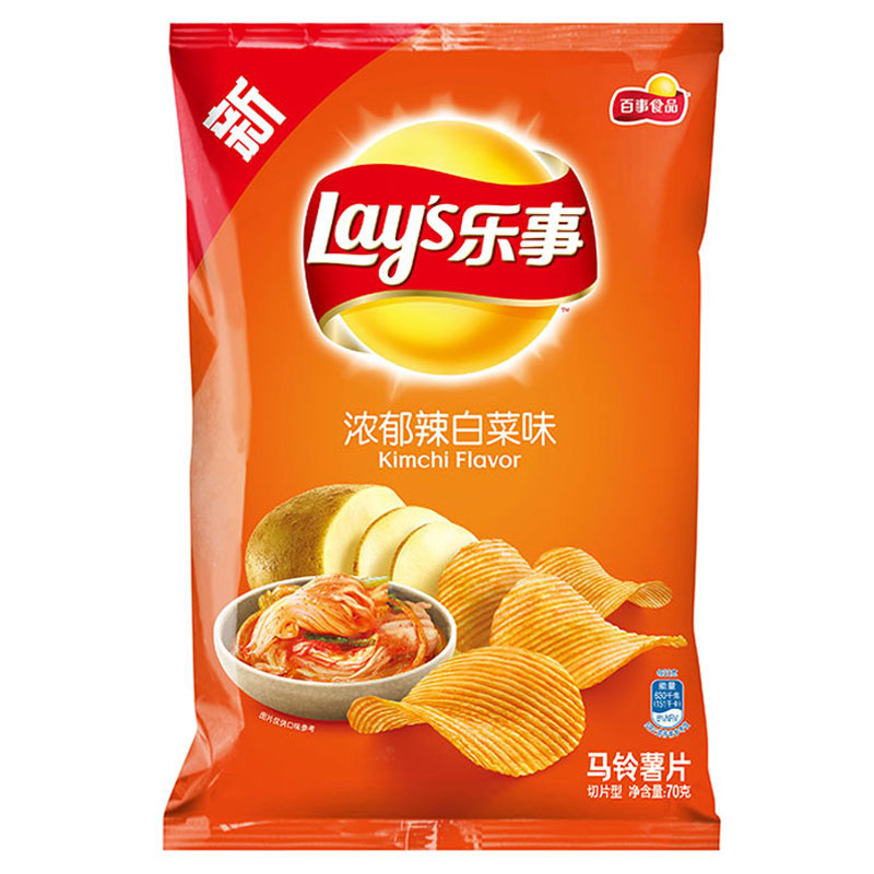 乐事lays浓郁辣白菜味70克袋装薯片膨化食品