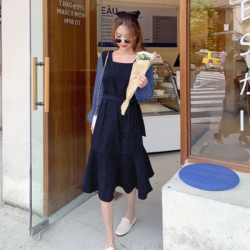 美动态大码女装2022春季新款灯心绒宽松连衣裙胖mm中长款显瘦裙子图片