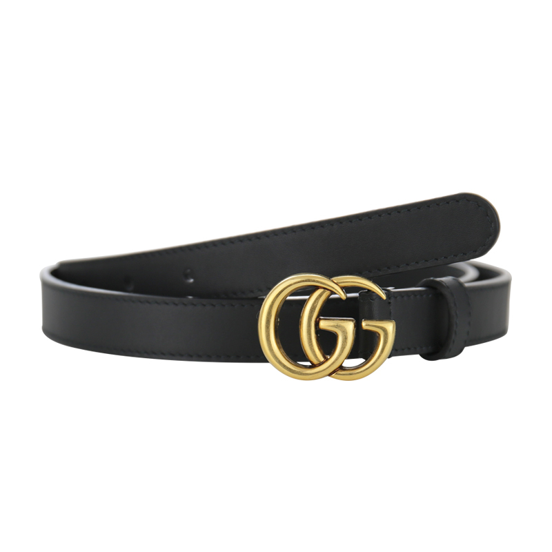 GUCCI/古驰 男女士通用GUCCI腰带 双G铜头黑色腰带2CM复古做旧哑光皮节日礼品