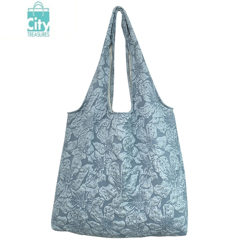 bangdou浮雕花朵原创日系ins褶皱感黑白大容量百搭单肩帆布包袋书包女