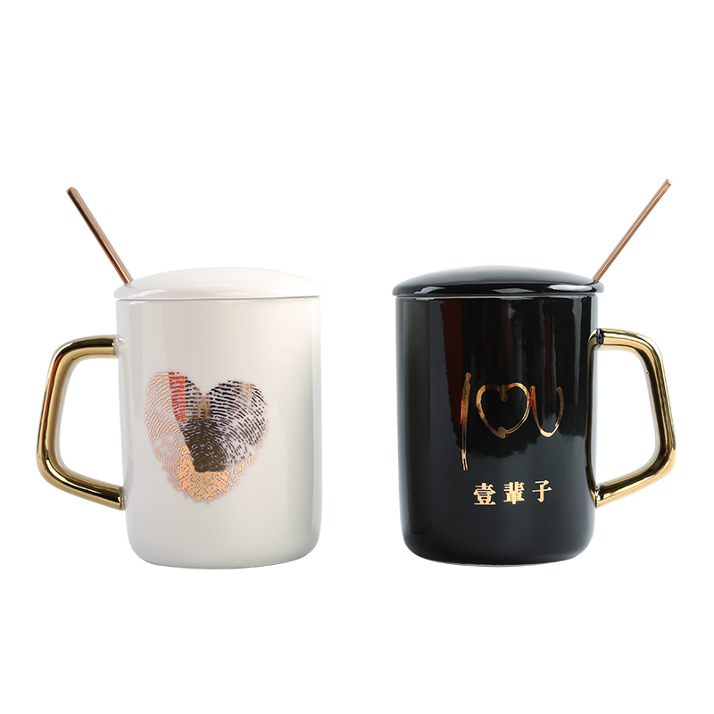 爱心单杯+勺 一辈子陶瓷马克杯带盖勺对杯子创意结婚庆情侣男女一对喝水杯定制