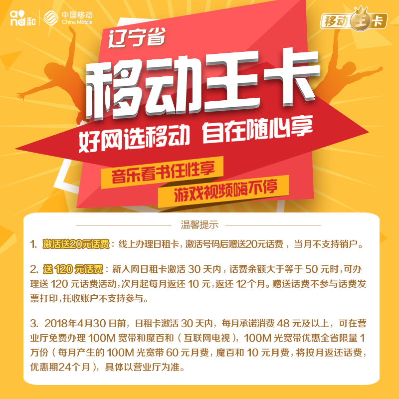 辽宁移动王卡1元1GB全国流量卡4G手机卡号码卡