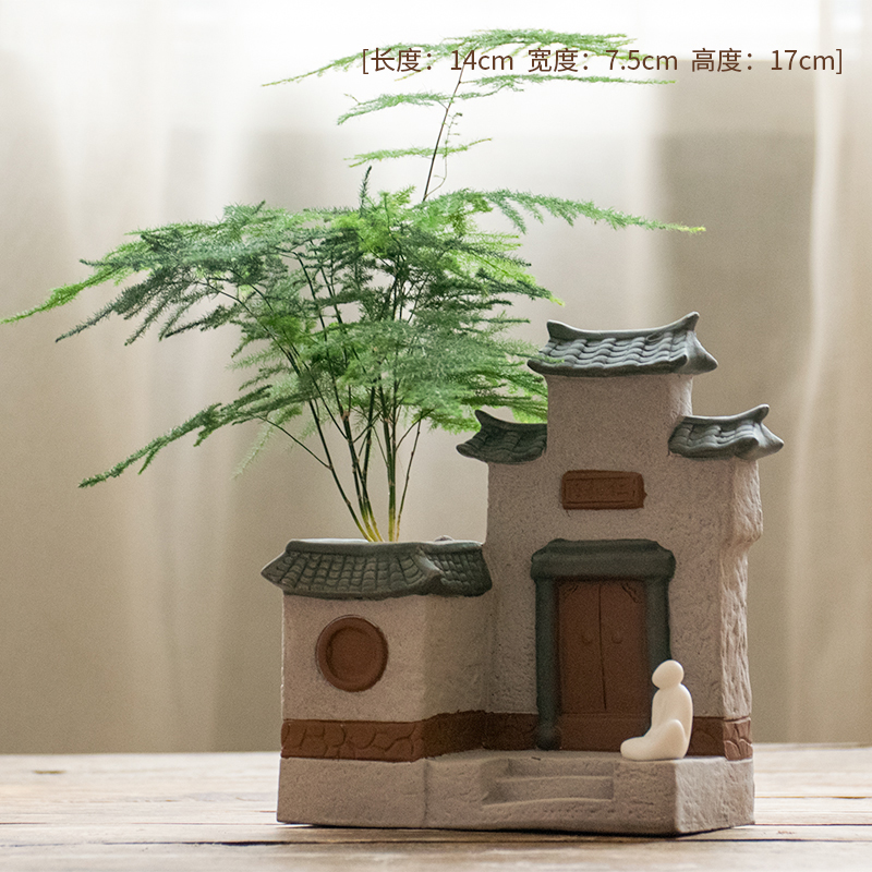 禅意陶瓷小花瓶家居创意茶道茶艺摆件桌面客厅新中式小花盆装饰品收纳袋 三维工匠 J款.陶然水榭花插+白瓷小生