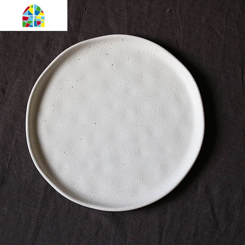 封后W1962白色粗陶质感手捏不规则黑点中式家用餐具碗盘鱼盘饭碗套装 FENGH 粗白11.5寸平盘22.8*1cm--高清大图