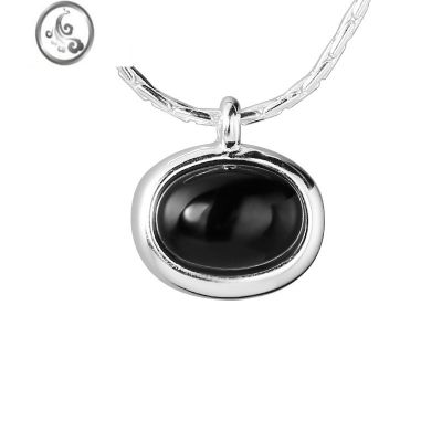 JiMi小众设计感S925银银椭圆白玉黑玛瑙项链百搭通勤高级感蛇骨链 椭圆黑玛瑙项链