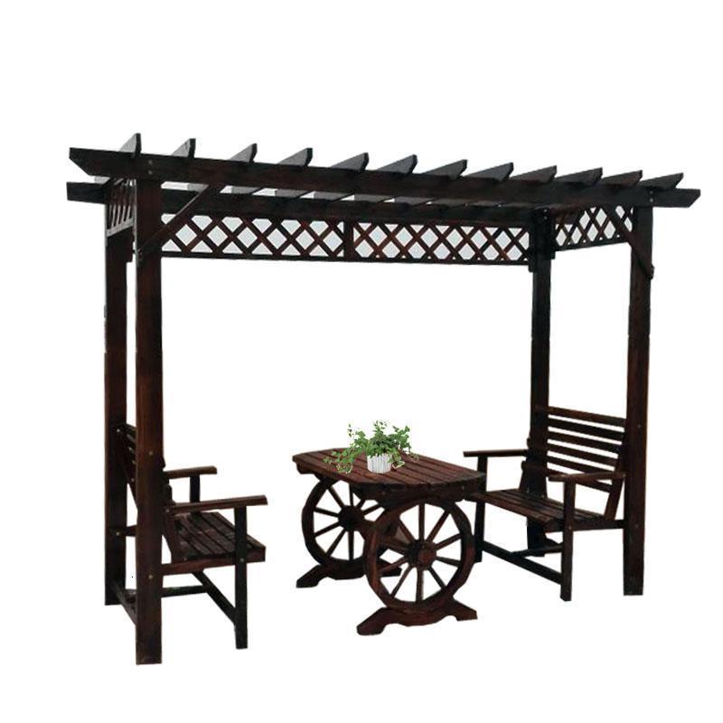 森美人防腐木葡萄架户外庭院家具阳台花园休闲桌椅爬藤花架别墅木屋凉亭 超大款三件套（配圆弧桌）