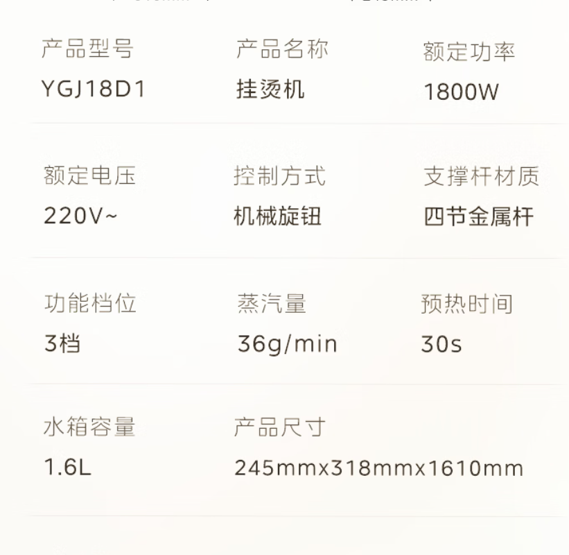 美的 YGJ18D1 立式挂烫机 36g/min高清大图