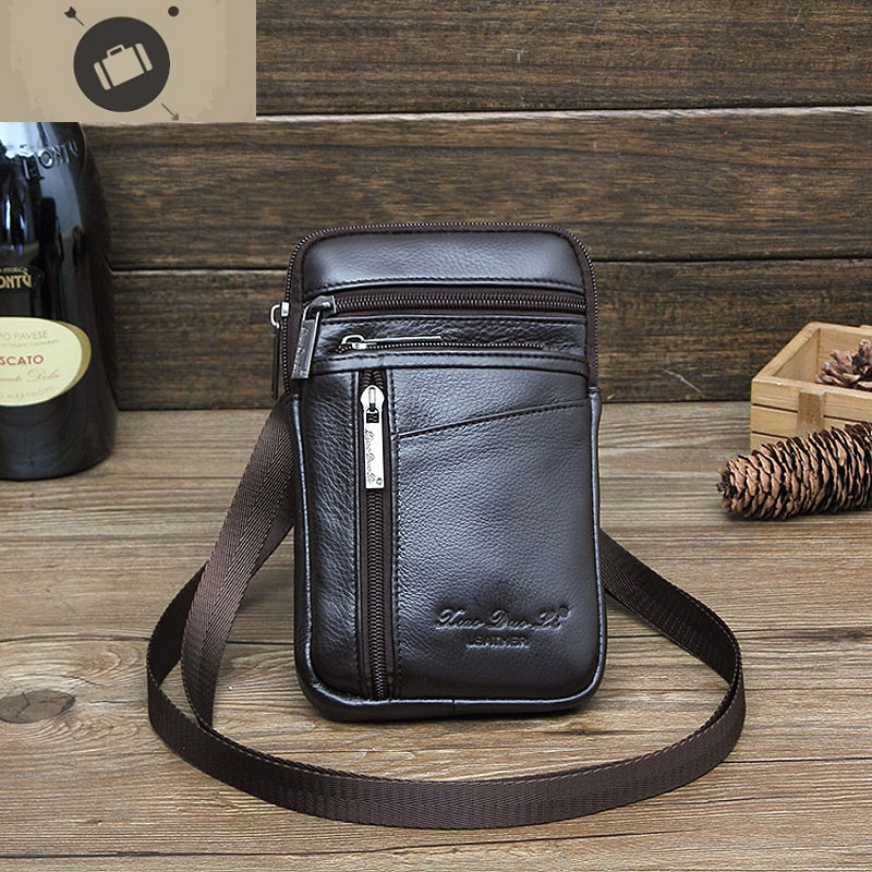 真皮男士腰包多功能斜挎小包牛皮穿皮带5572寸手机包竖款挂包艾狄伊娃