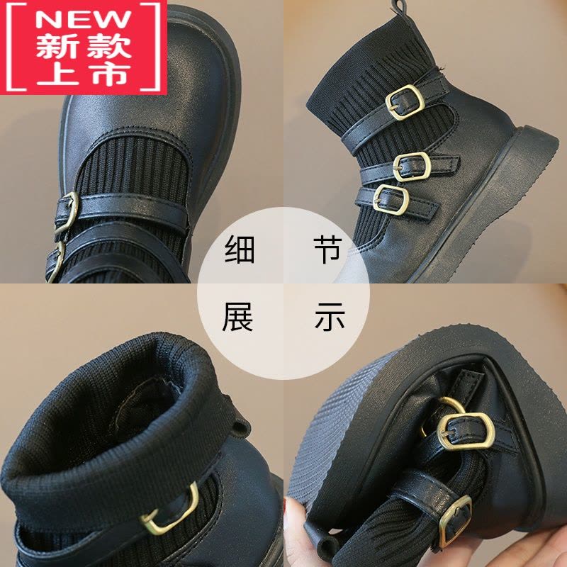 可莉允女童靴子2022秋季新款百搭马丁靴女孩表演袜靴公主鞋加绒女童短靴图片