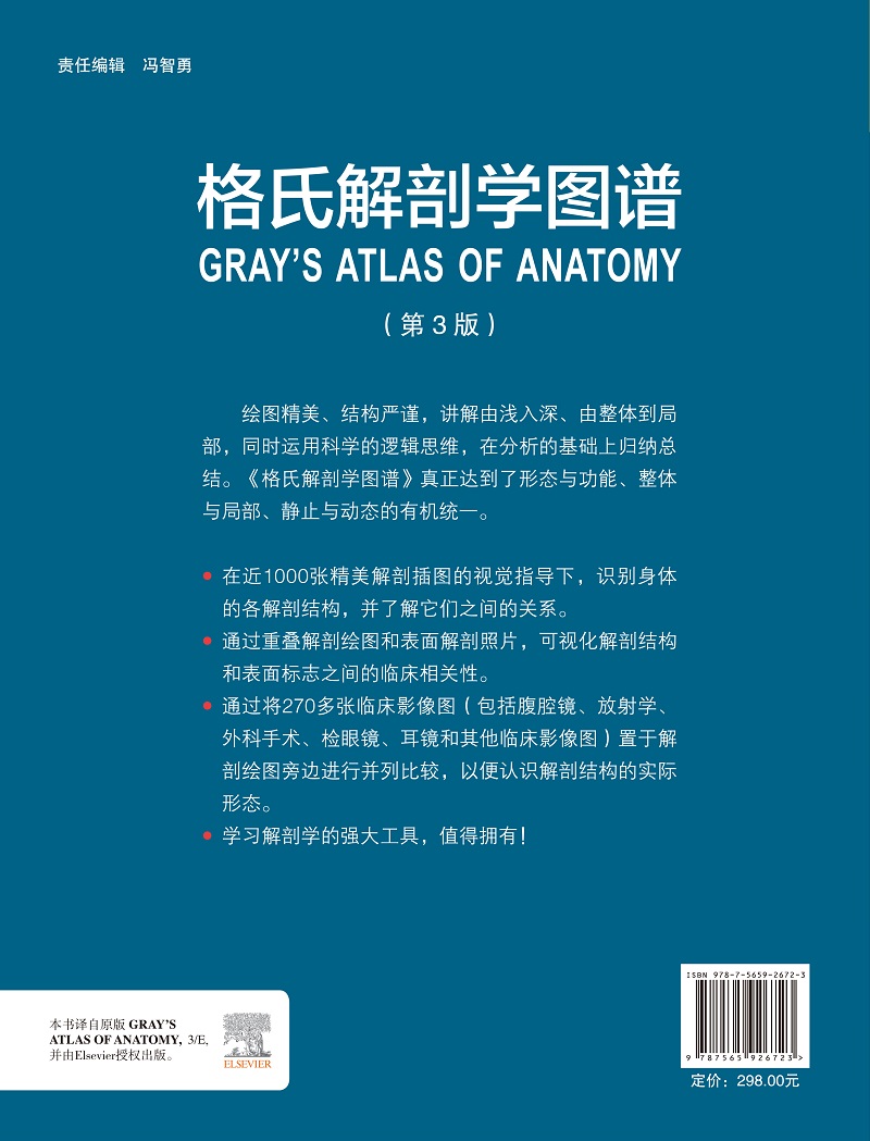 [正版]格氏解剖学图谱 第3三版 中英双语 解剖学方位术语和平面 解剖学平面和影像 背部胸部腹部图解 武艳主译 北京大学高清大图