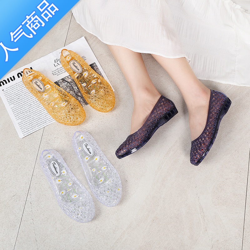 SUNTEK新款水晶凉鞋女夏季包头外穿镂空果冻透明坡跟网红ins潮U跟n红高清大图