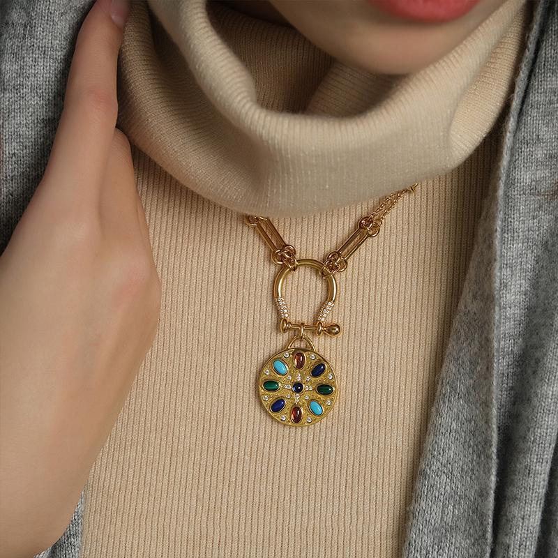 apmmonaco彩石吊牌项链罗马风精致设计感锁骨链气质925银毛衣链ac5817