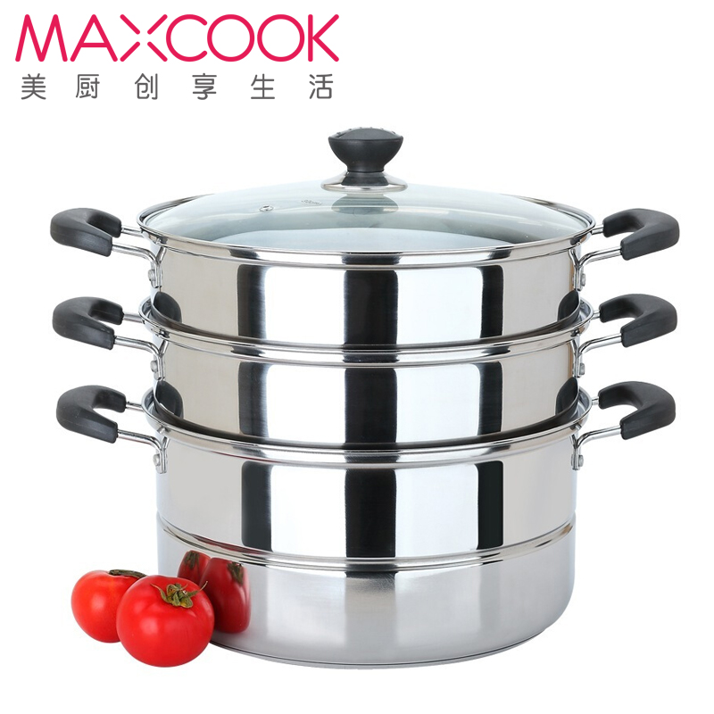 美厨(maxcook)三层蒸锅30CM MZB-30不锈钢复底 (可蒸可煮 可用电磁炉 适合2-8人使用)