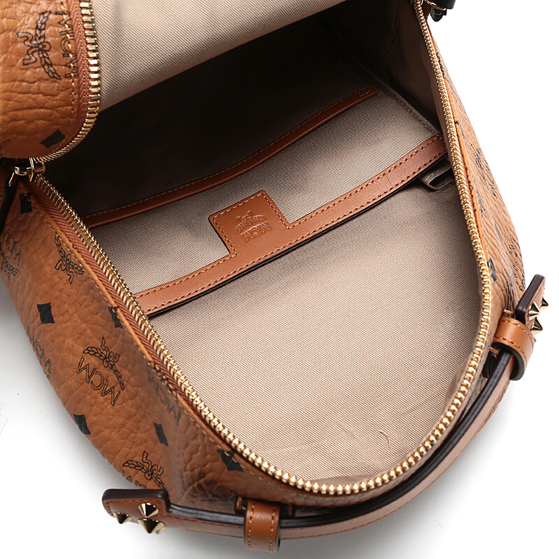 mcm男女中性干邑色logo图案涂层帆布双肩包礼物送女友mmkasve27co001