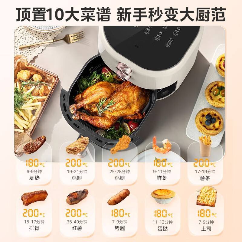 美的(Midea)空气炸锅家用4.5L大容量 可视化窗 精准控温 不沾易清洗 双旋钮 KZE459X9BD