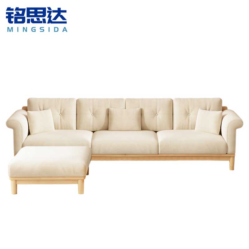 铭思达实木沙发四人位+脚踏套高清大图