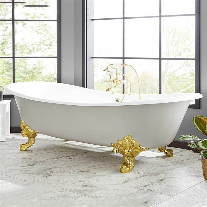 独立式欧美仿古贵妃浴缸手逗铸铁搪瓷大浴盆1.8m情侣陶瓷家用彩色