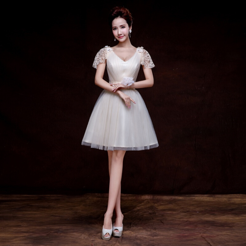 伴娘服短款2018新款伴娘团礼服香槟色小礼服姐妹裙宴会晚礼服短裙香槟