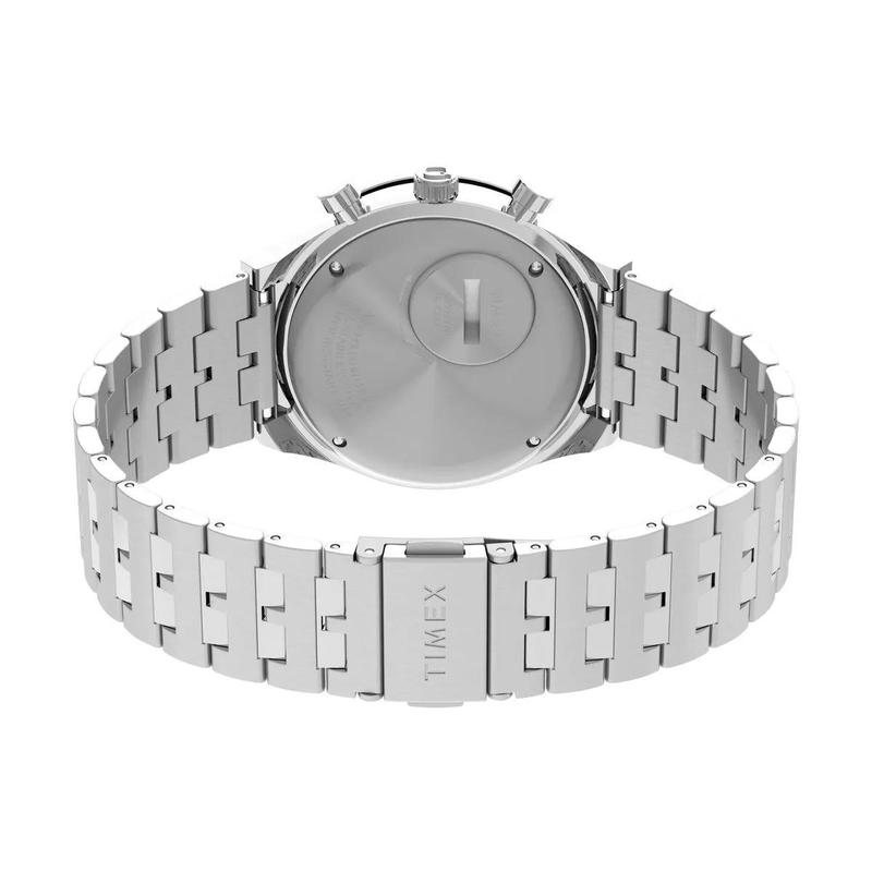 Timex中性欧美复古计时黑盘钢带石英手表高清大图