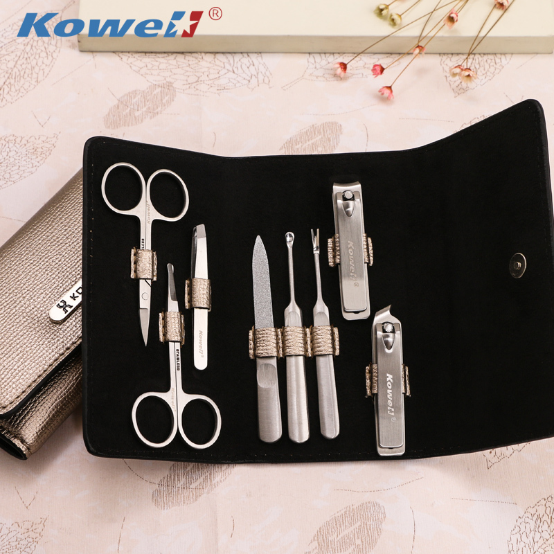 韩国(kowell)指甲刀套装不锈钢修甲美甲工具指甲剪家用修甲刀套装金色