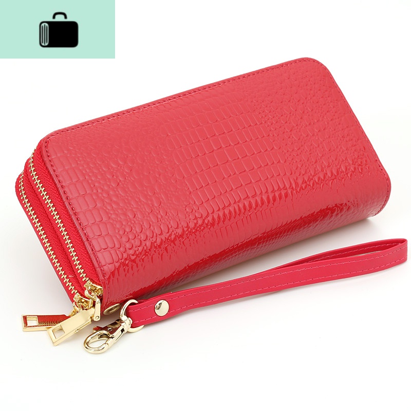 2020新款双拉链钱包女长款大容量手拿包双层钱夹简约手机零钱包潮NEW LAKE 玫红鳄鱼纹