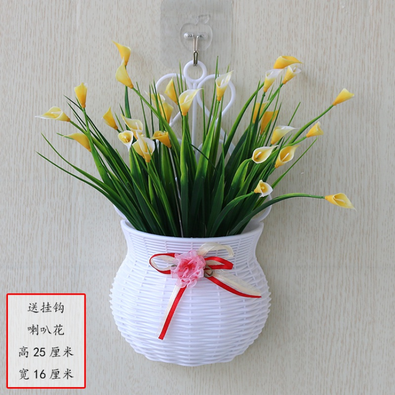 壁挂篮喇叭花黄色仿真花壁挂墙壁装饰花篮花束视频