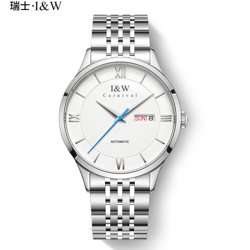 瑞士爱沃驰I&W CARNIVAL手表全自动机械表 男表复古进口机芯防水商务腕表简约双日历表8510G高清大图