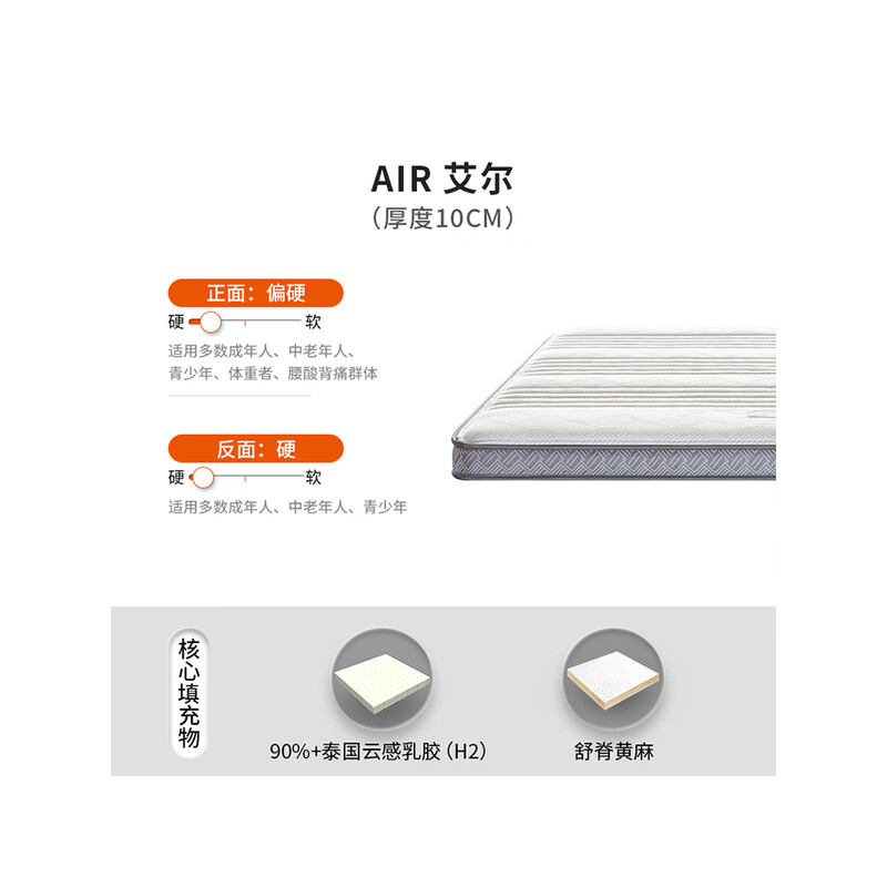 喜临门-Air 艾尔 薄床垫 2cm高纯乳胶床垫 4cm黄麻床垫偏硬 艾尔 150*200