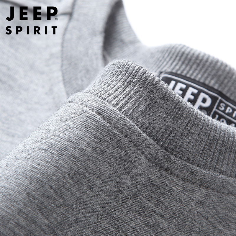 JEEP SPIRIT吉普新款秋冬男士卫衣时尚字母圆领套头衫纯棉微弹男士体恤衫灰色外套