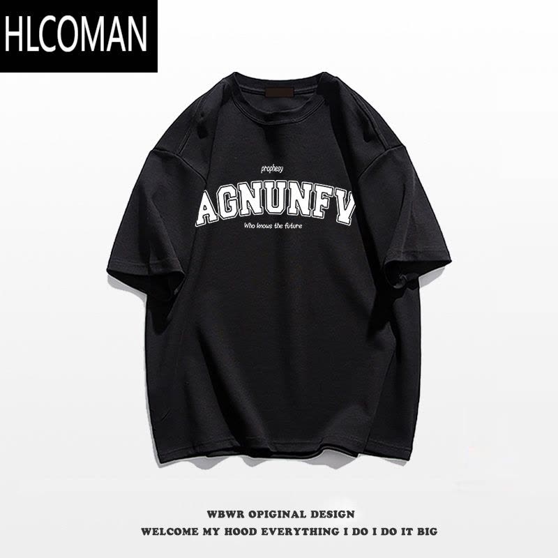 HLCOMANvintage美式个性字母印花短袖男ins潮牌T恤夏季高街宽松上衣图片