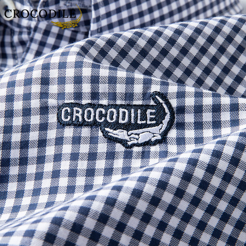 鳄鱼恤CROCODILE 长袖衬衫男士纯棉商务休闲格子抗皱免烫秋季衬衣男装高清大图