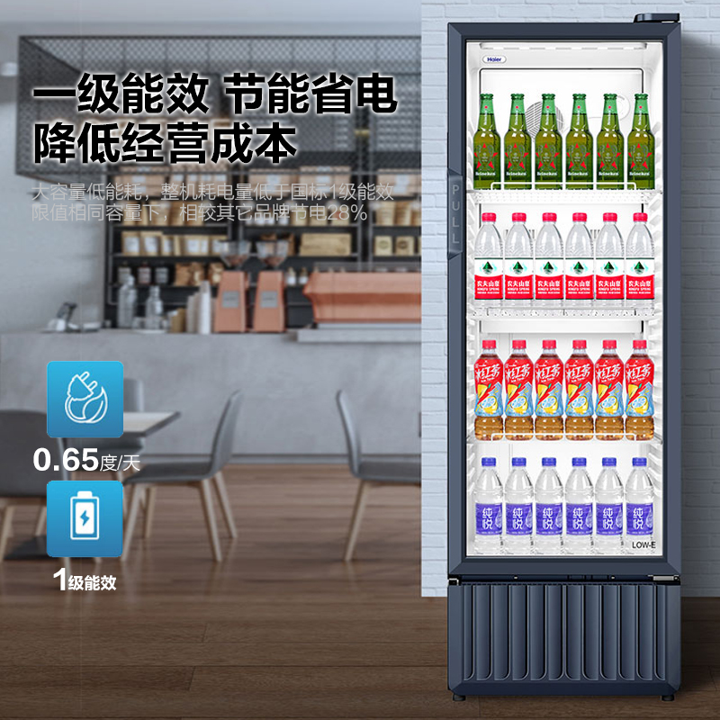 海尔展示柜冷藏保鲜柜饮料柜透明玻璃门水果展示柜商用 超市便利店冷饮啤酒冷藏柜无需倒水约SC-239J高清大图