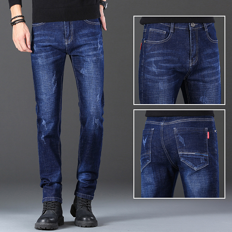 经典版型男士牛仔裤小脚修身显瘦长裤男款时尚轻奢弹力休闲裤男生 355蓝色 28（2尺1）100斤