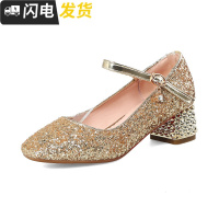 春秋季2022新款银色舞台表演低跟中大童学生鞋小女孩浅口公主皮鞋启如休闲鞋休闲鞋