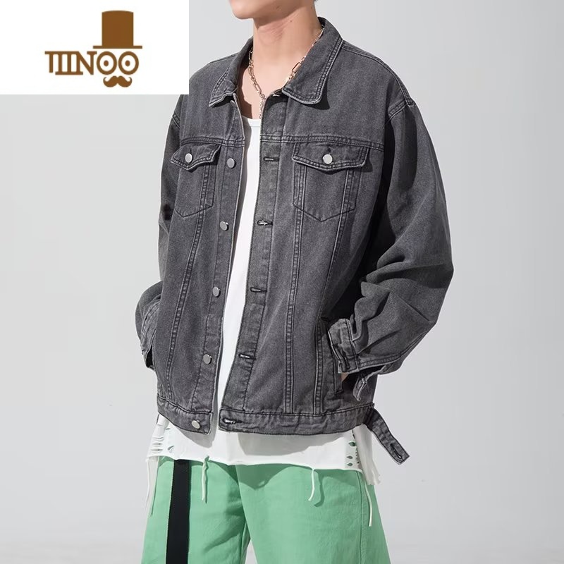 YANXU宽松大码牛仔外套男潮牌港风学生休闲工装夹克百搭男生上衣高清大图