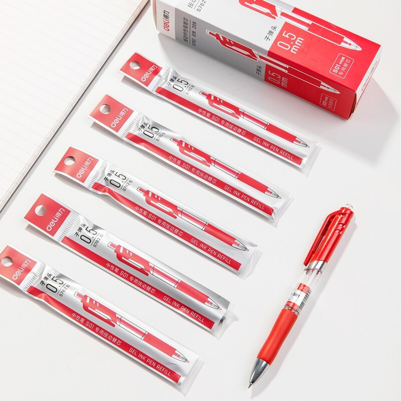 得力(deli) S782 按动中性笔替芯0.5mm子弹头(红)20支/盒 办公用品