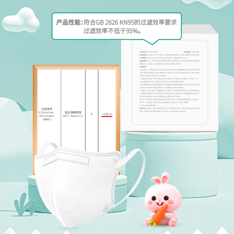秝客消毒护理KN95防护口罩(立体型)20片/盒儿童款一次性防尘新款立体型高颜值口罩儿童高颜值防护口罩男女白色