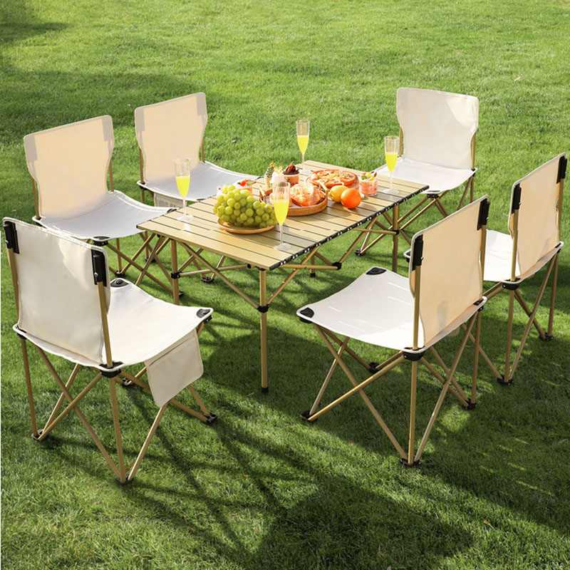 户外折叠桌椅套装便携式靠背椅野餐烧烤装备露营车载铝合金折叠桌椅露营装备