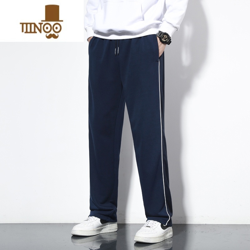 YANXU一条杠运动裤男夏季薄款宽松休闲女初高中学生深蓝藏青色校服裤子高清大图