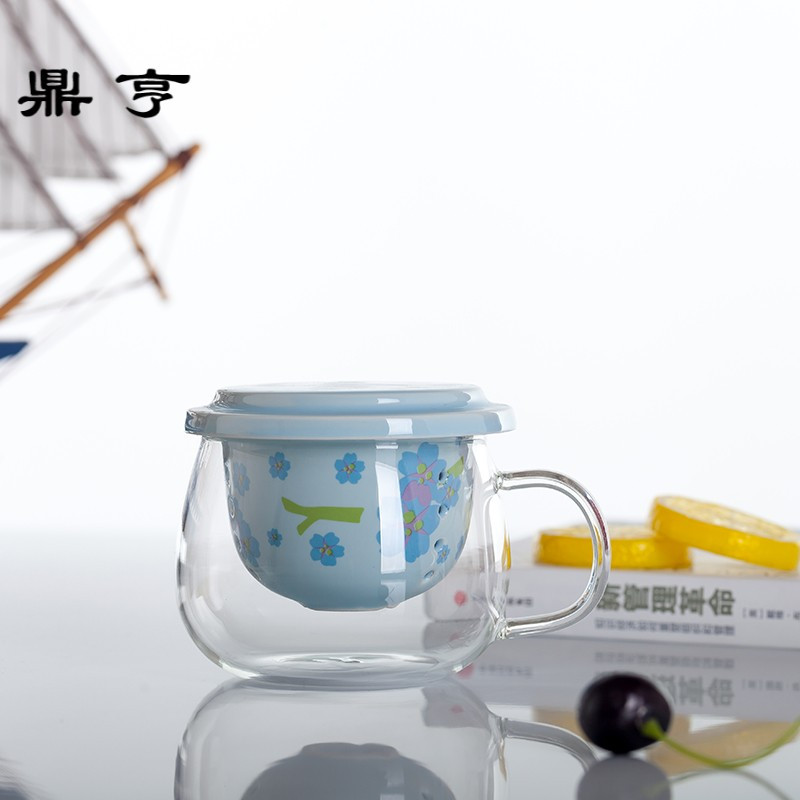 鼎亨高耐热泡茶杯樱花茶漏杯创意带过滤三件套套装简约田园防烫玻