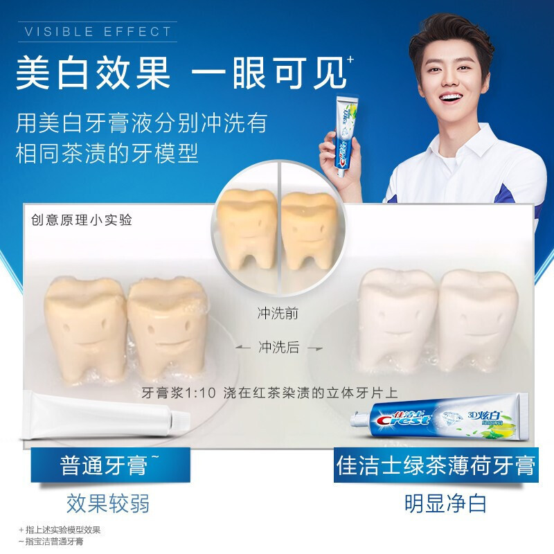 佳洁士牙膏3d炫白锁白牙膏绿茶薄荷120g清新口气含氟防蛀护龈去黄牙垢