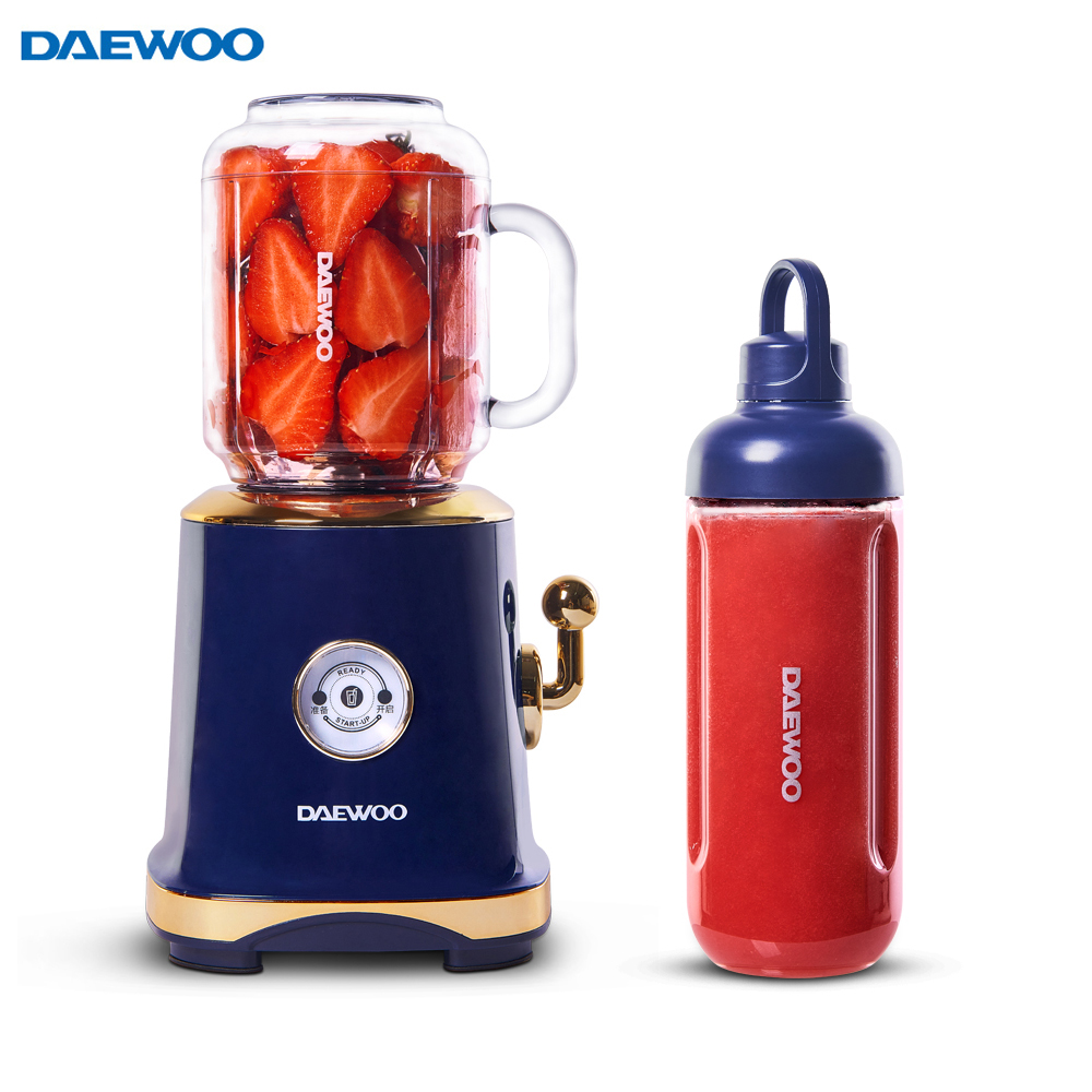 大宇(DAEWOO)榨汁机家用水果迷你电动便携式果汁机 复古摇杆式开关多功能全自动料理机原汁机 深蓝色