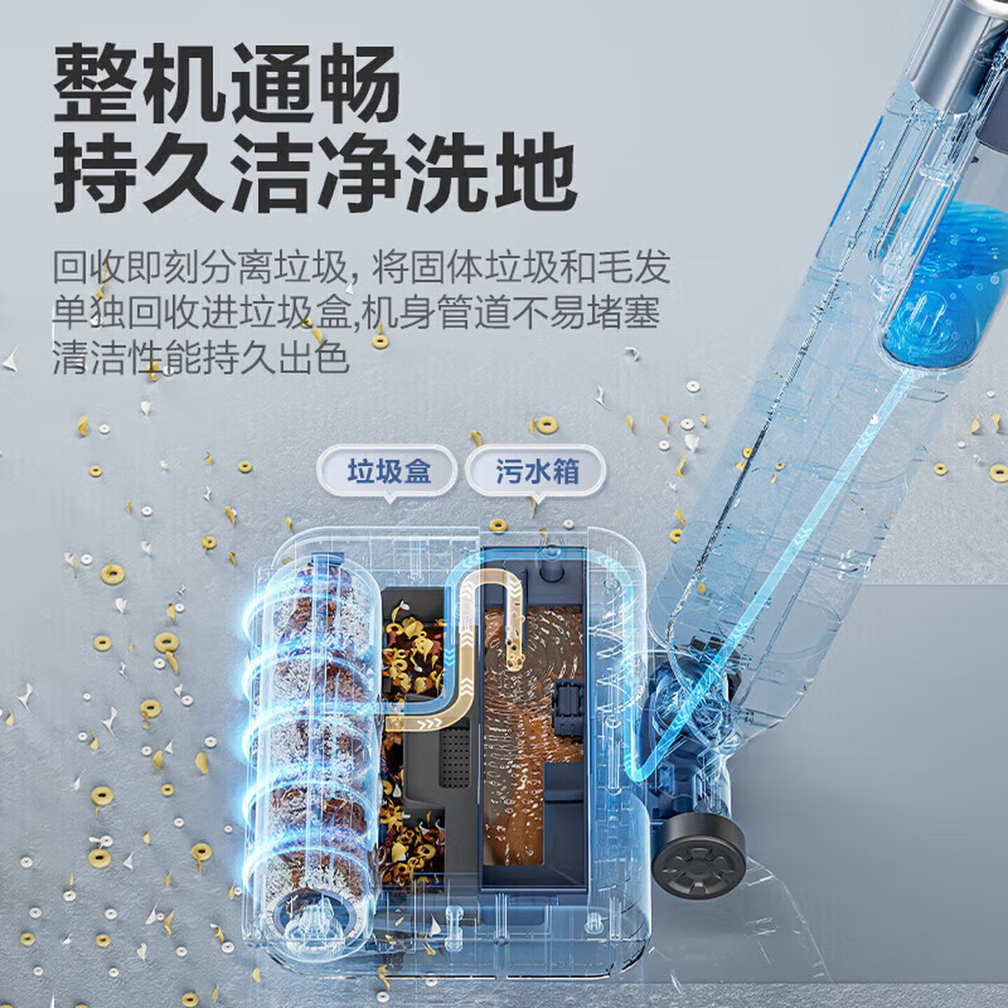 苏泊尔(SUPOR)洗地机洗拖一体家用自动清洗固液分离无异味轻音轻量自牵引电动拖把O水渍O缠毛 EMC-K2高清大图