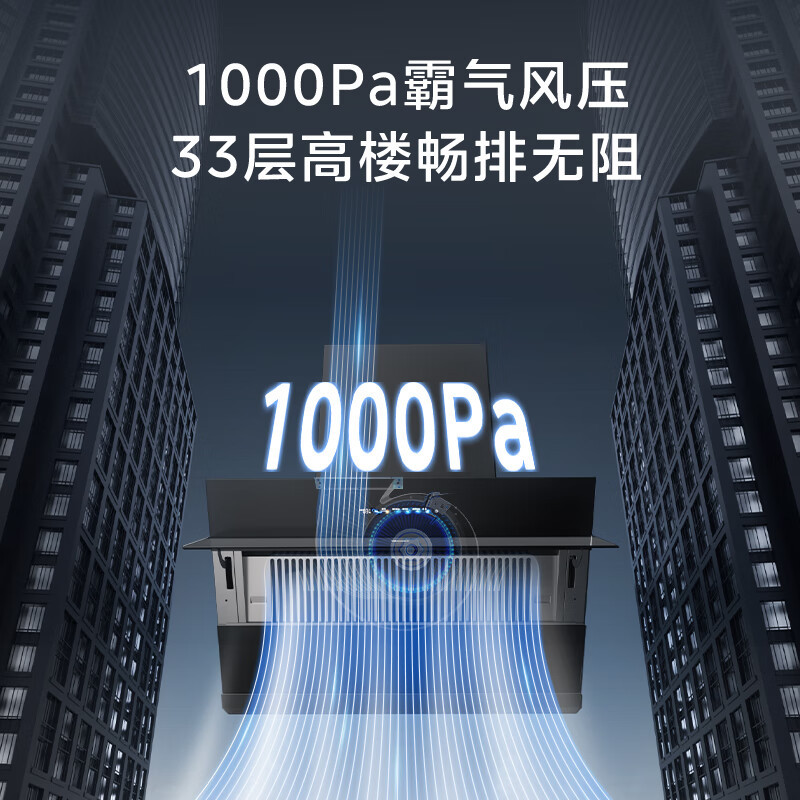 [高温蒸汽洗 烟灶联动 超真实屏]美的(Midea)油烟机24m³大吸力1000Pa静压 侧吸式变频吸挥手智控JZ9